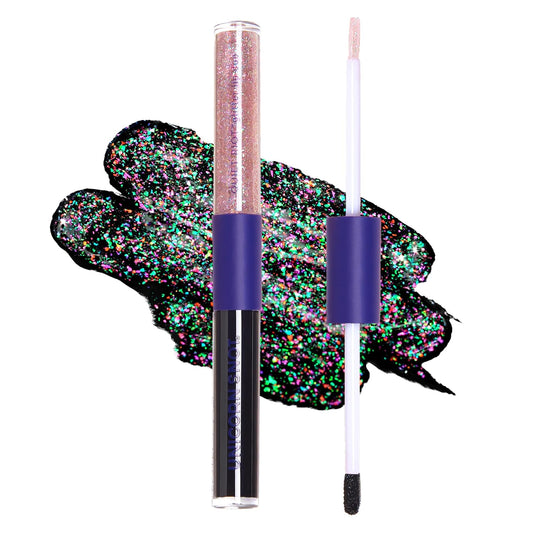 UNICORN SNOT Quiet Riot™ Plastic-Free Glitter Lip Duo | 2-in-1 Set w/Matte Lipstick & Sparkly Glitter Lip Gloss | Halloween Costume Makeup | 0.15oz Black Lipstick & 0.16oz Gloss (Chasm)