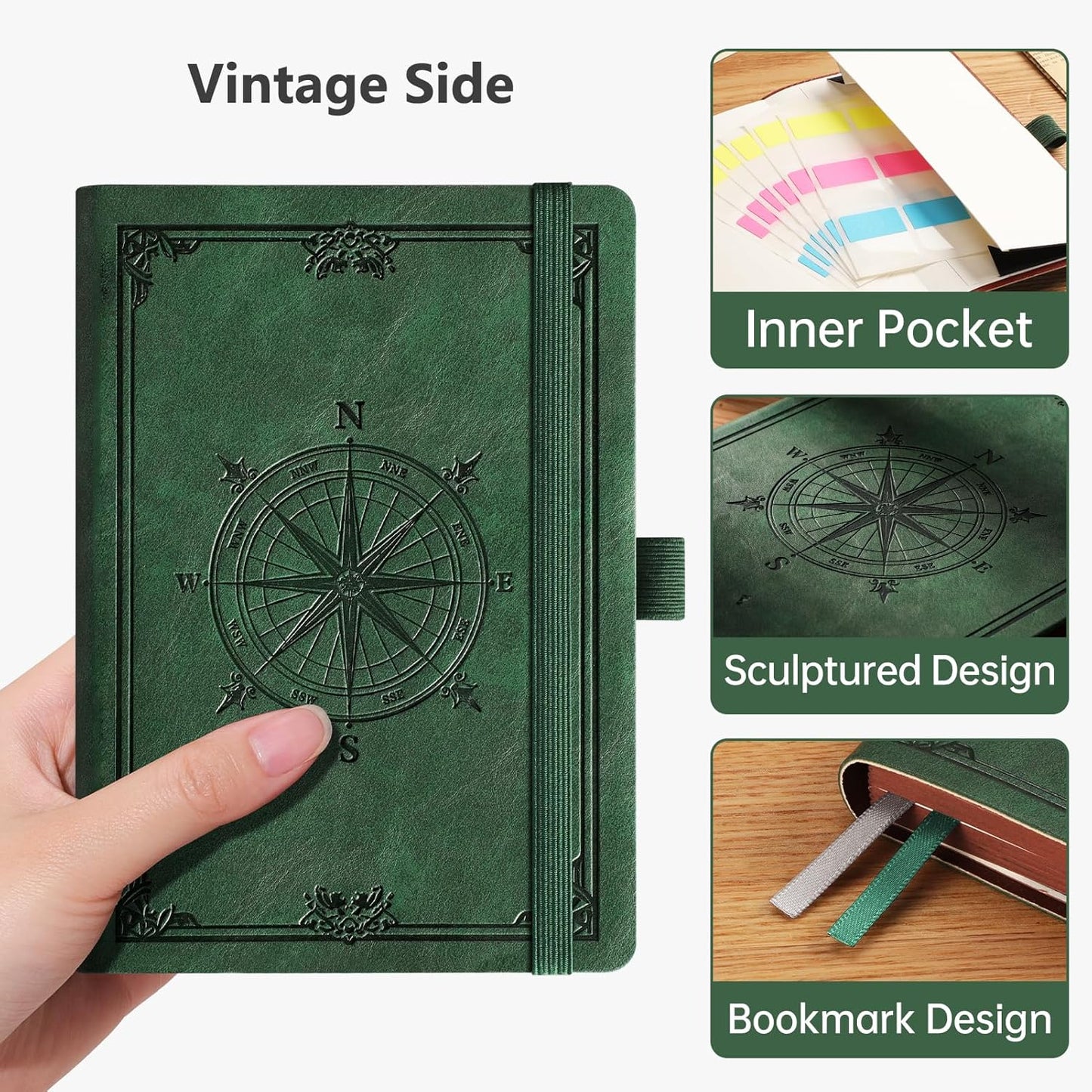 AHGXG Small Lined Pocket Journal Notebook for Men - 256 Numbered Pages College Ruled B6 Mini Journal, Vintage Soft Leather Hardcover, 80gsm Paper, for Women Work Office School, 4.1'' X 5.7''- Dark Green