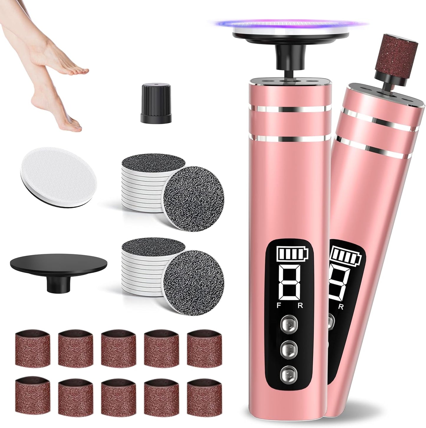 2 in 1 Electric Foot Callus Remover,9 Adjustable Speeds Rechargeable Electric Dead Skin Sander Pedicure Tools with Sandpaper Disk and Nail Drill Bits,Grinding Heads for Women&Men