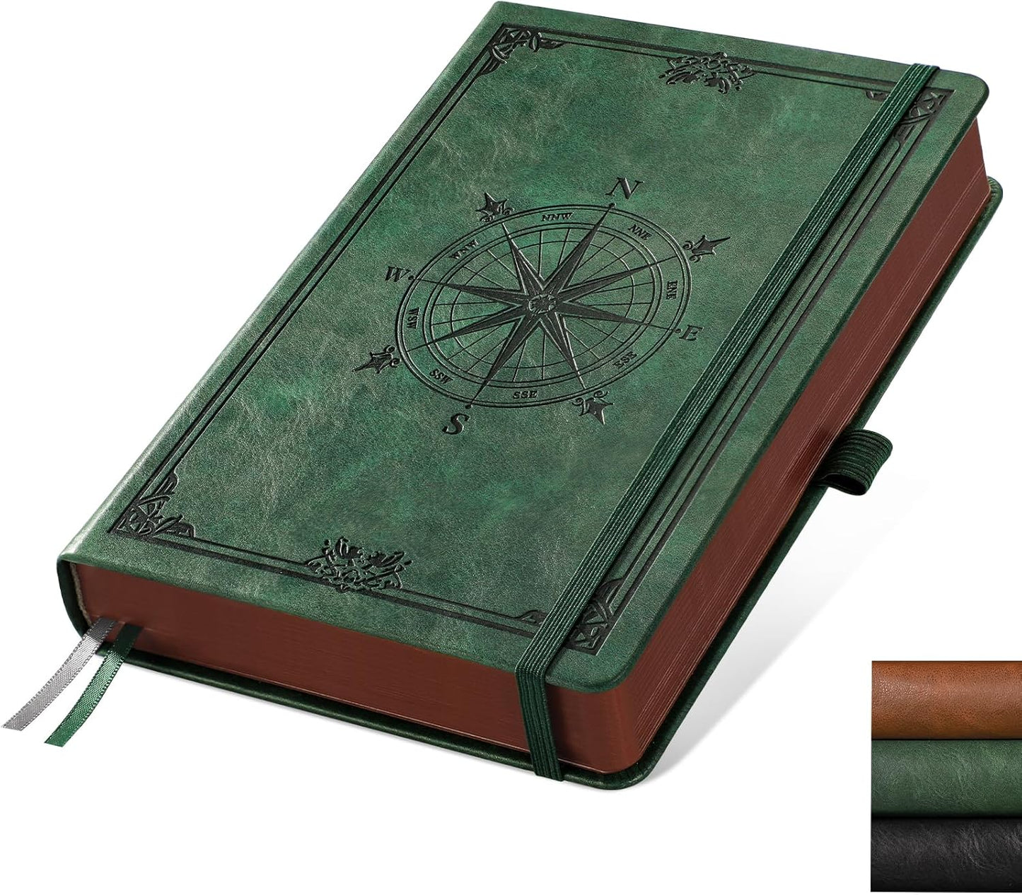 AHGXG Thick Journal Lined Notebook for Men - 320 Numbered Pages A5 College Ruled Notebook for Writing, 100gsm Paper, Vintage Leather Hardcover, for Women Work Office School, 5.75'' X 8.38''- Dark Green