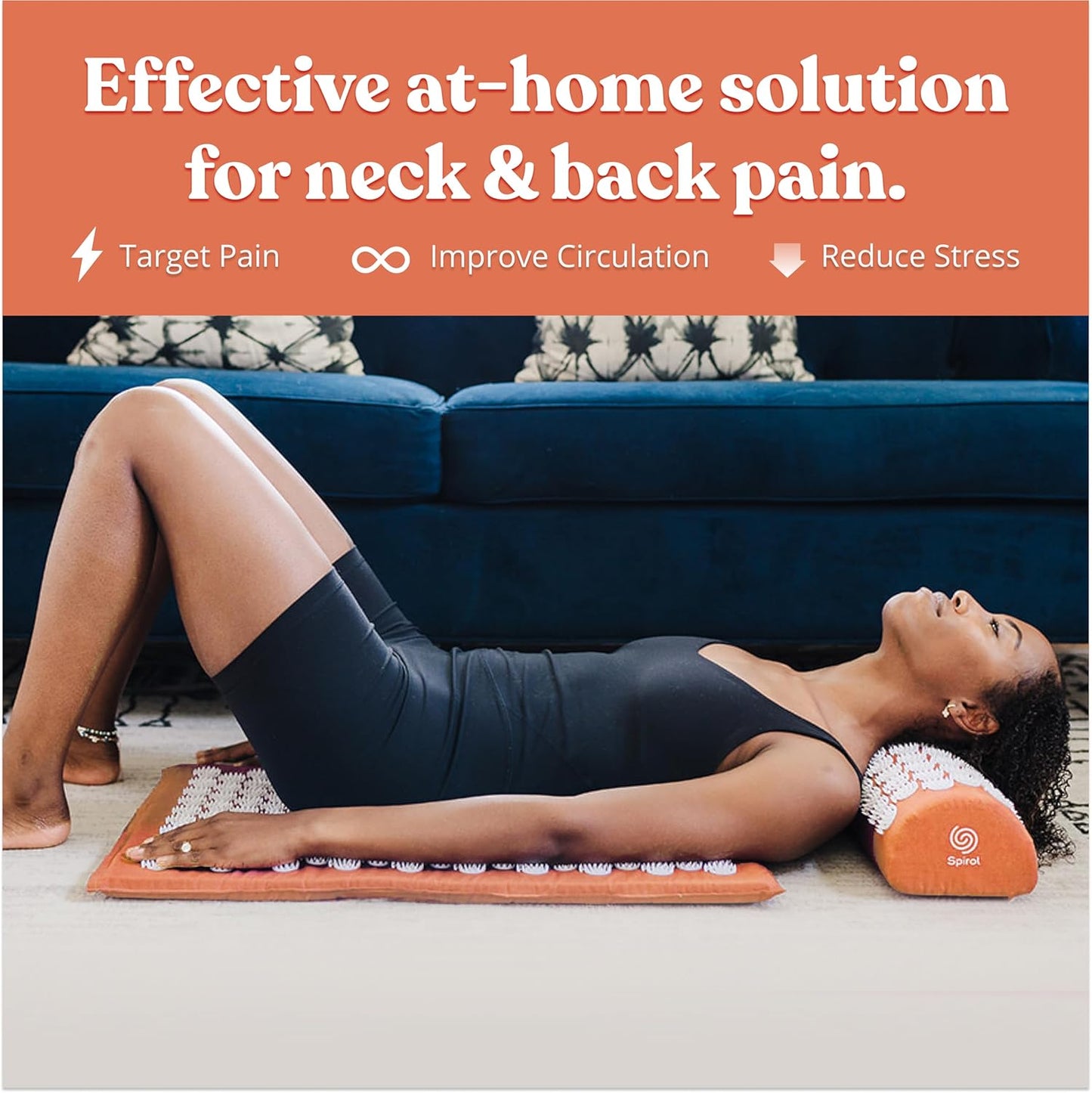Spirol Acupressure Mat and Pillow Set for Back, Neck and Shoulder Pain Relief, with Flexible Acupressure Spikes, Includes Carry Bag (Orange)