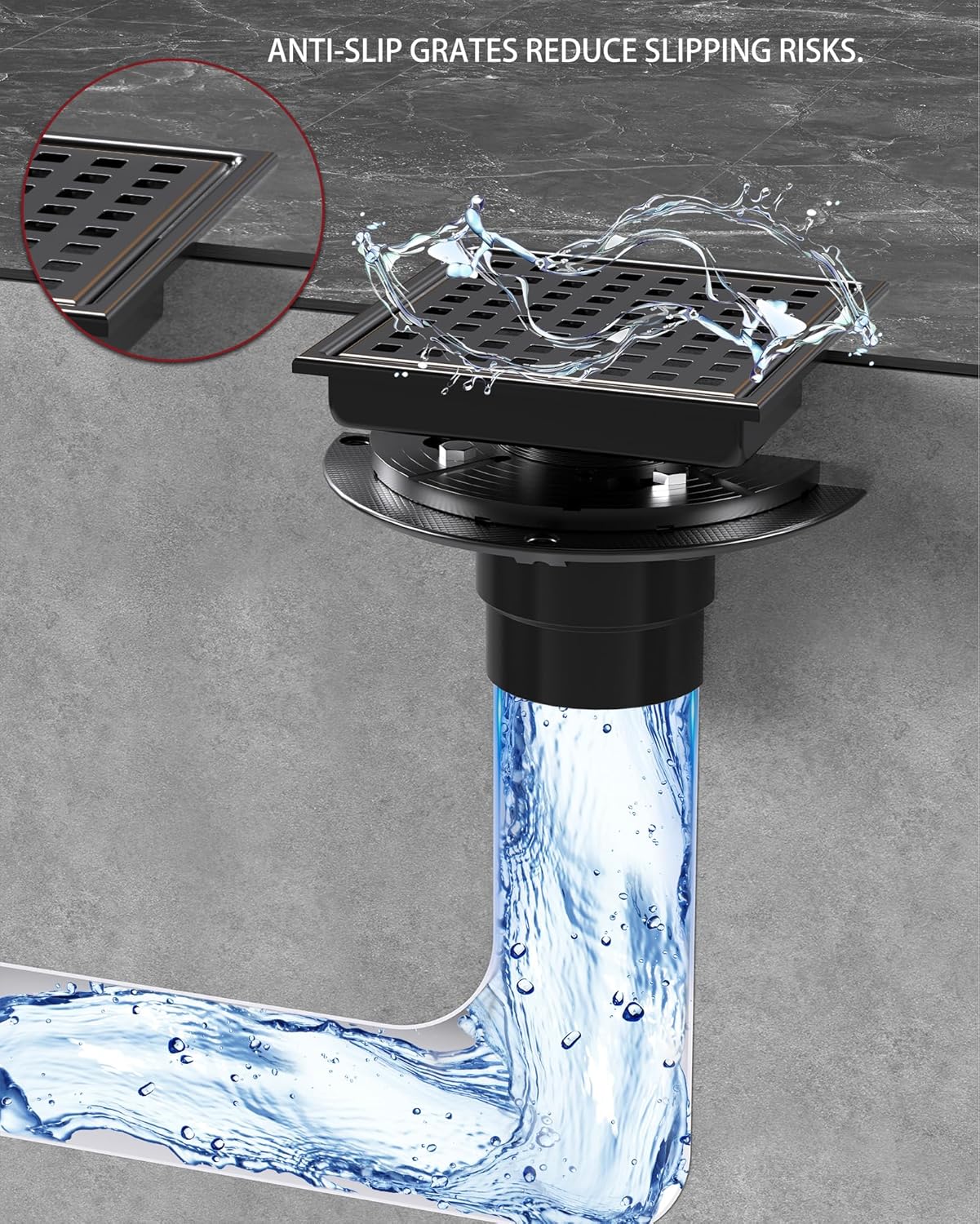 Square Shower Drain 6 Inch SUS304 Stainless Steel Bathroom Floor Drain Strainer, Hair Catcher, Anti-Clog, Rust-Resistant, Fast Drainage (Oil Rubbed Bronze)