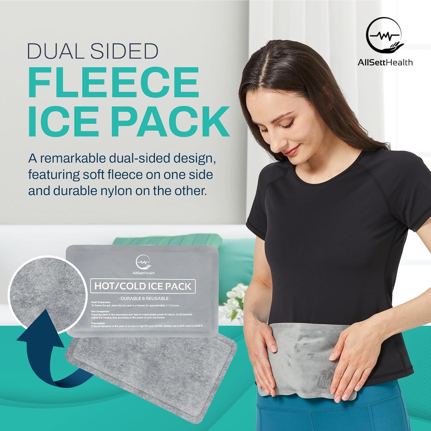 Reusable Ice Packs for Injuries - (10" x 6") Soft Ice Pack with 1 Sided Velvet Soft Fleece Fabric, Flexible Hot and Cold Gel Ice Pack Set, Grey, Pack of 4