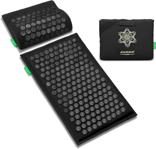 Premium Acupressure Mat and Pillow Set - Natural Eco-Friendly Linen & Coconut Fiber,Ergonomic Design,Relieves Stress & Tension,with Carrying Bag,Full Body Pro Set