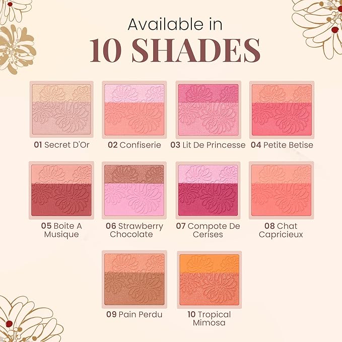 Paul & Joe Pressed Blush Palette Refill Only, Case Sold Separately, Oil-Absorbing Blush Powder, Bi-Color Face Blushes with Fitting Veil Powder, Light Beige and Rose, 05 Boite A Musique, 0.17 oz