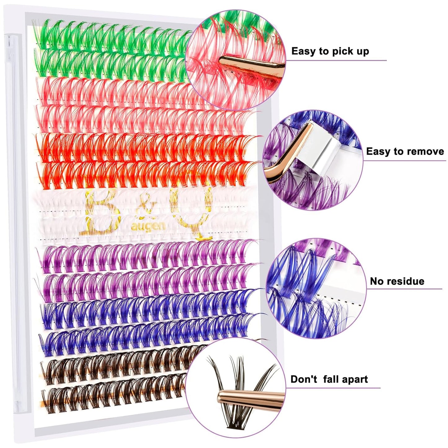 B&Q Lash Clusters Colored DIY Eyelash Extensions 280 Clusters Lashes 40D-D-14mm 7 Color Mix Volume Eyelash Clusters Wispy Individual Cluster DIY at Home(7MIX,40D-D-14mm)