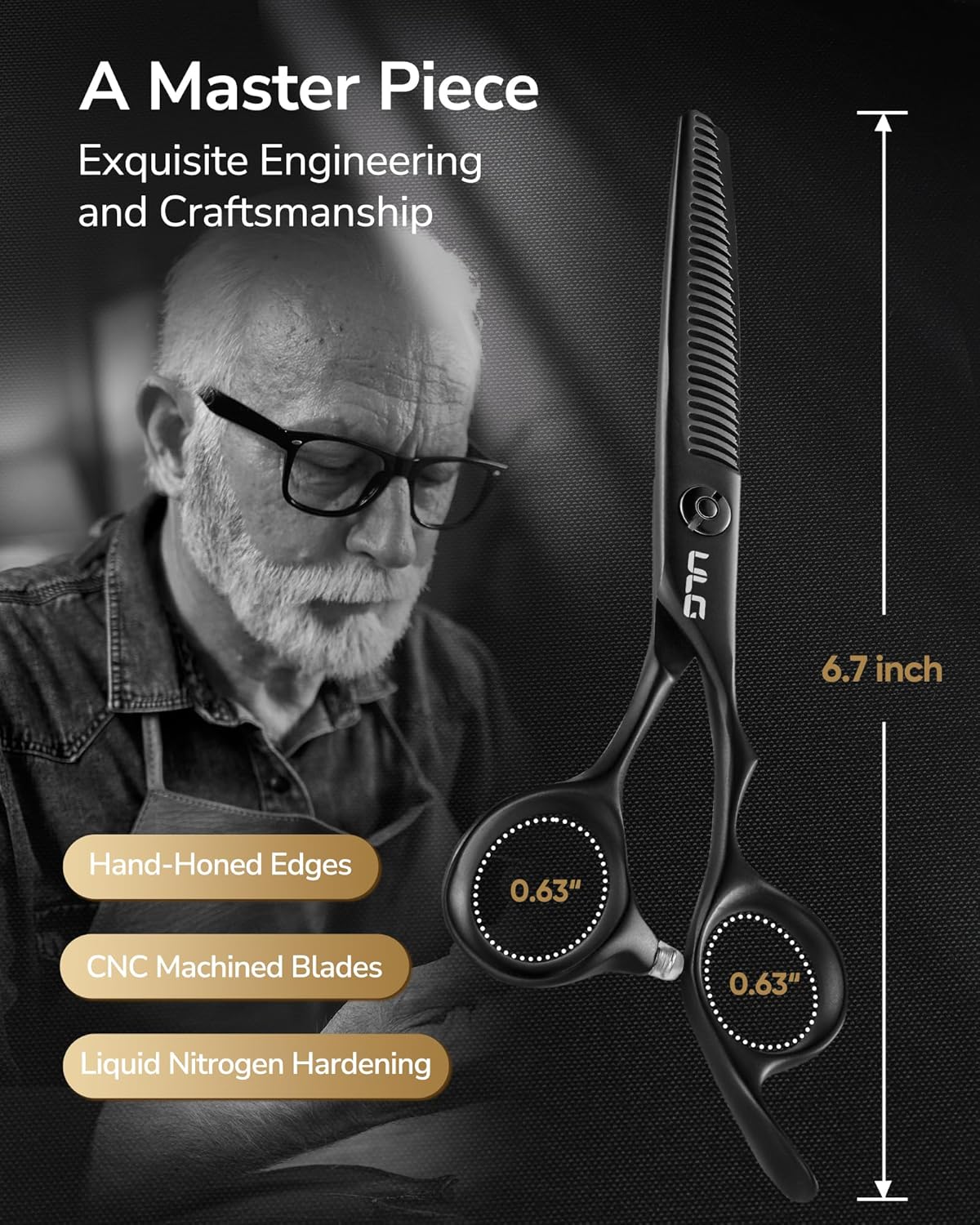 ULG Texturizing Shears – Professional Stainless Steel, Ergonomic Offset Handles, Teflon Coated, Deer Tooth Blades for Precise Thinning and Layering, Ideal for Stylists and Barbers