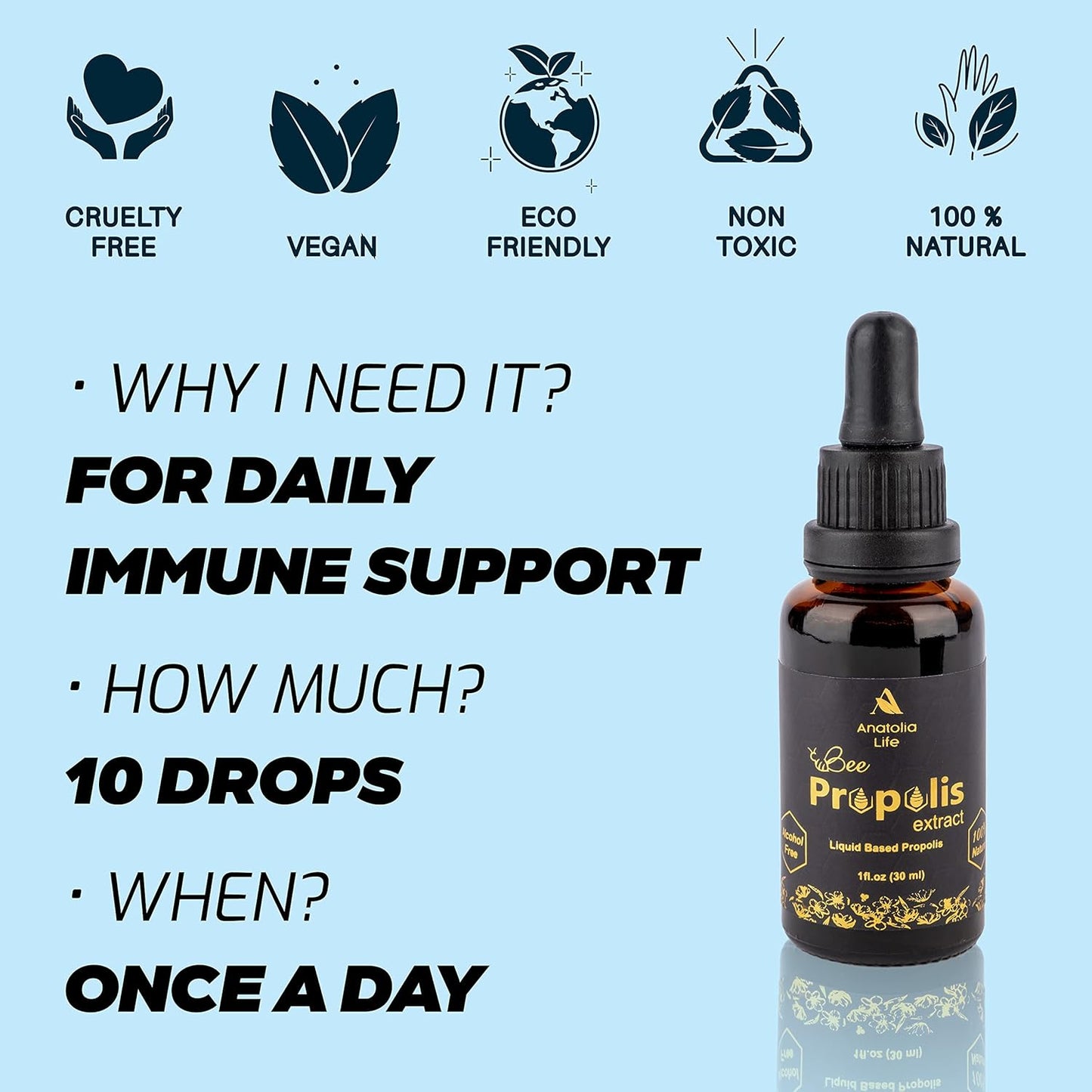 Natural Bee Propolis Extract, 30 mL, Advanced Liquid Tincture Immune System Booster and Seasonal Defense, Pure High Potency Herbal Supplement, Non-GMO and Alcohol Free (1 Pack)