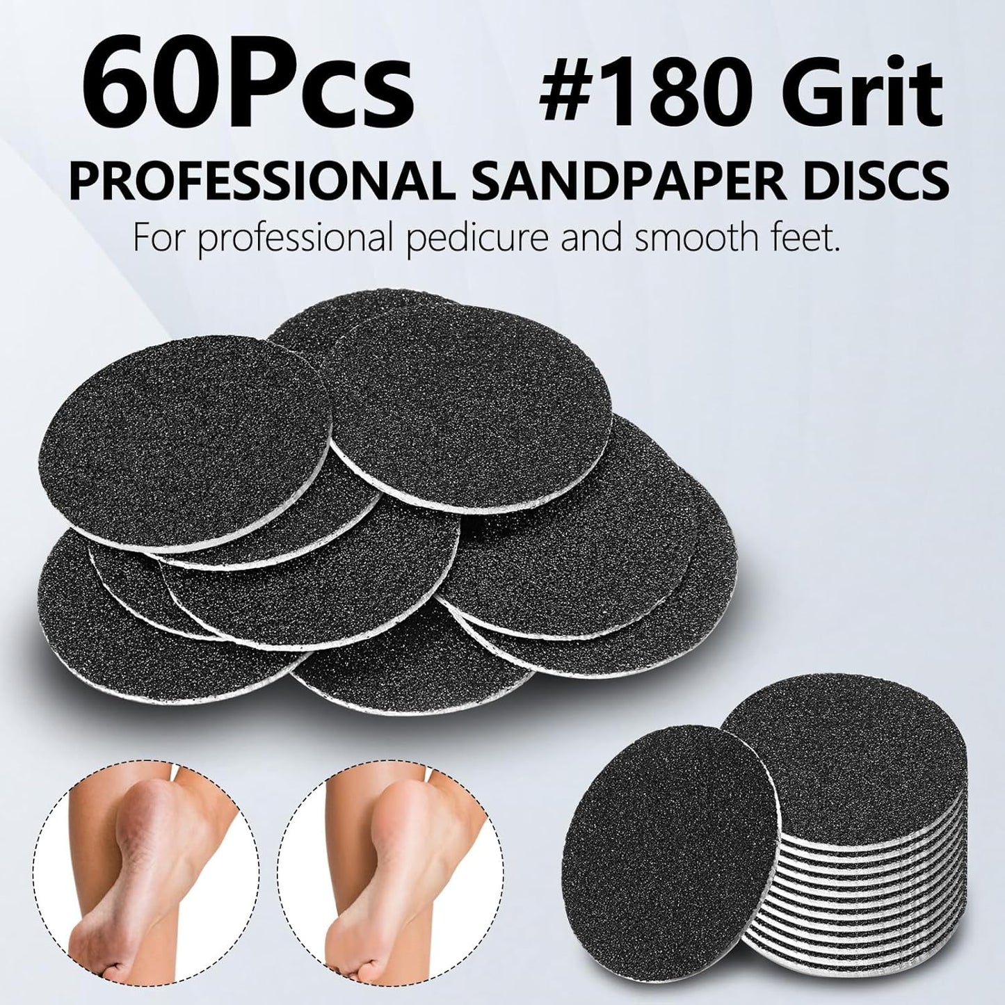 60 Pcs Replaceable Sandpaper Refill Discs for Electric Foot File Callus Remover Foot Care Dead Skin Cracked Hard Skin Removal (Fine 180 Grit)