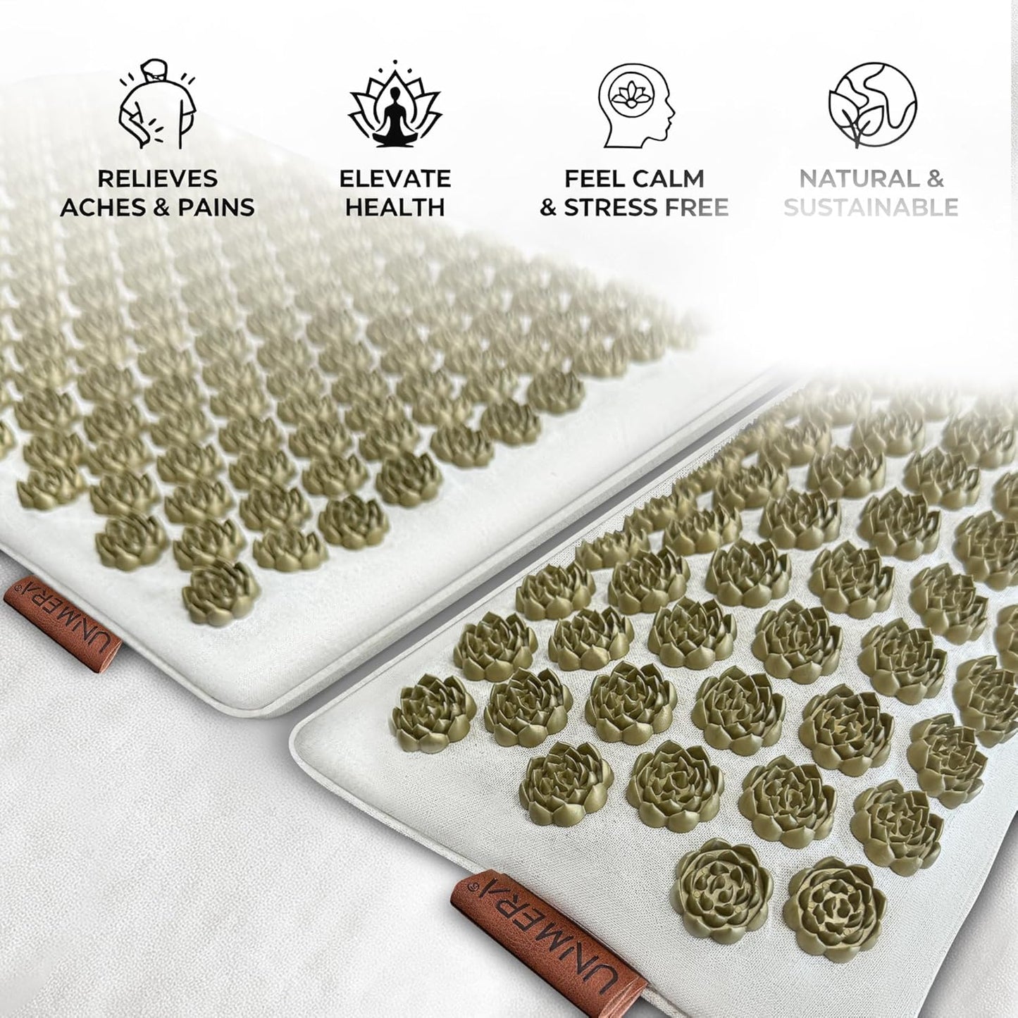 UNMERA Acupressure Mat and Pillow Set/Flower Spikes-Volcanic Stone Heating Back/Neck Pain Relief,Spa-Like Relaxation, Eco Linen, Includes Bag