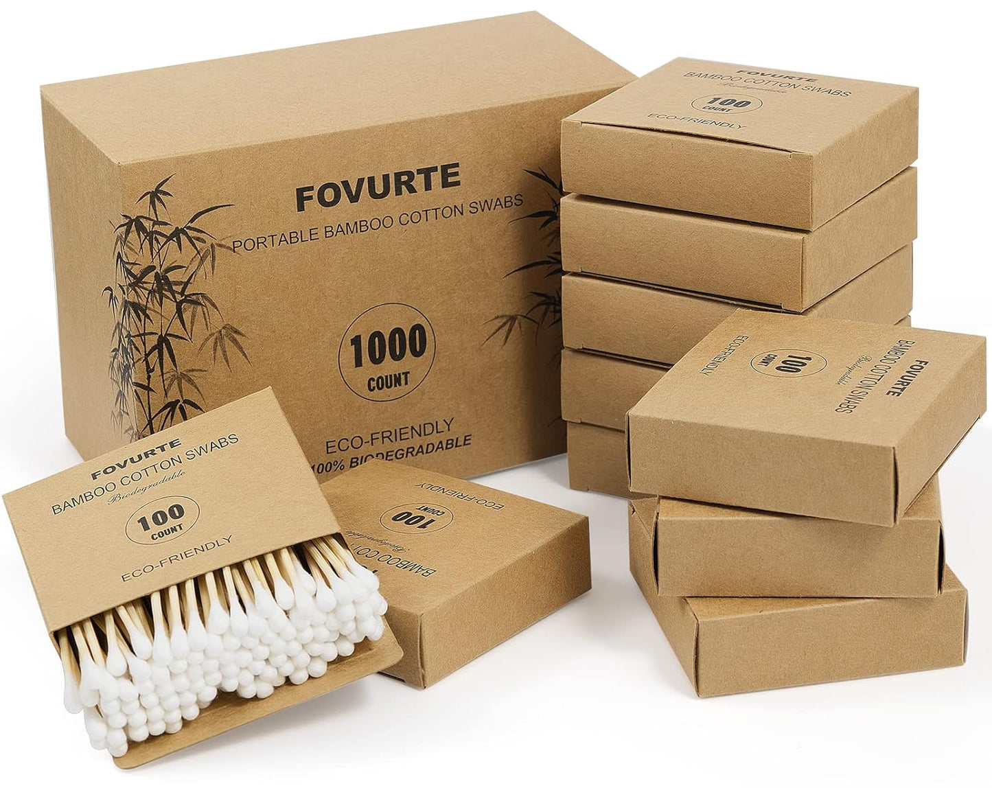 Bamboo Cotton Swabs 1000 Count - Natural Cotton Swab with Round Head Tips, Double Tipped Ear Sticks, Wooden Cotton Buds for Cleaning Travel Makeup