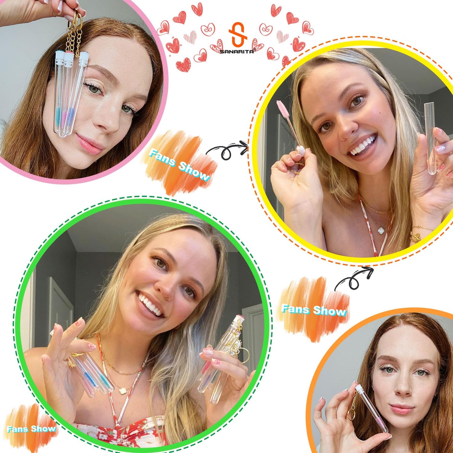 Upgrade 48 Pieces Disposable Mascara Wands Set, Include 24 Pcs Crystal Lash Spoolies Brush and 24 Pcs Reusable Keychain Empty Eyelash Brush Tubes (Gold)