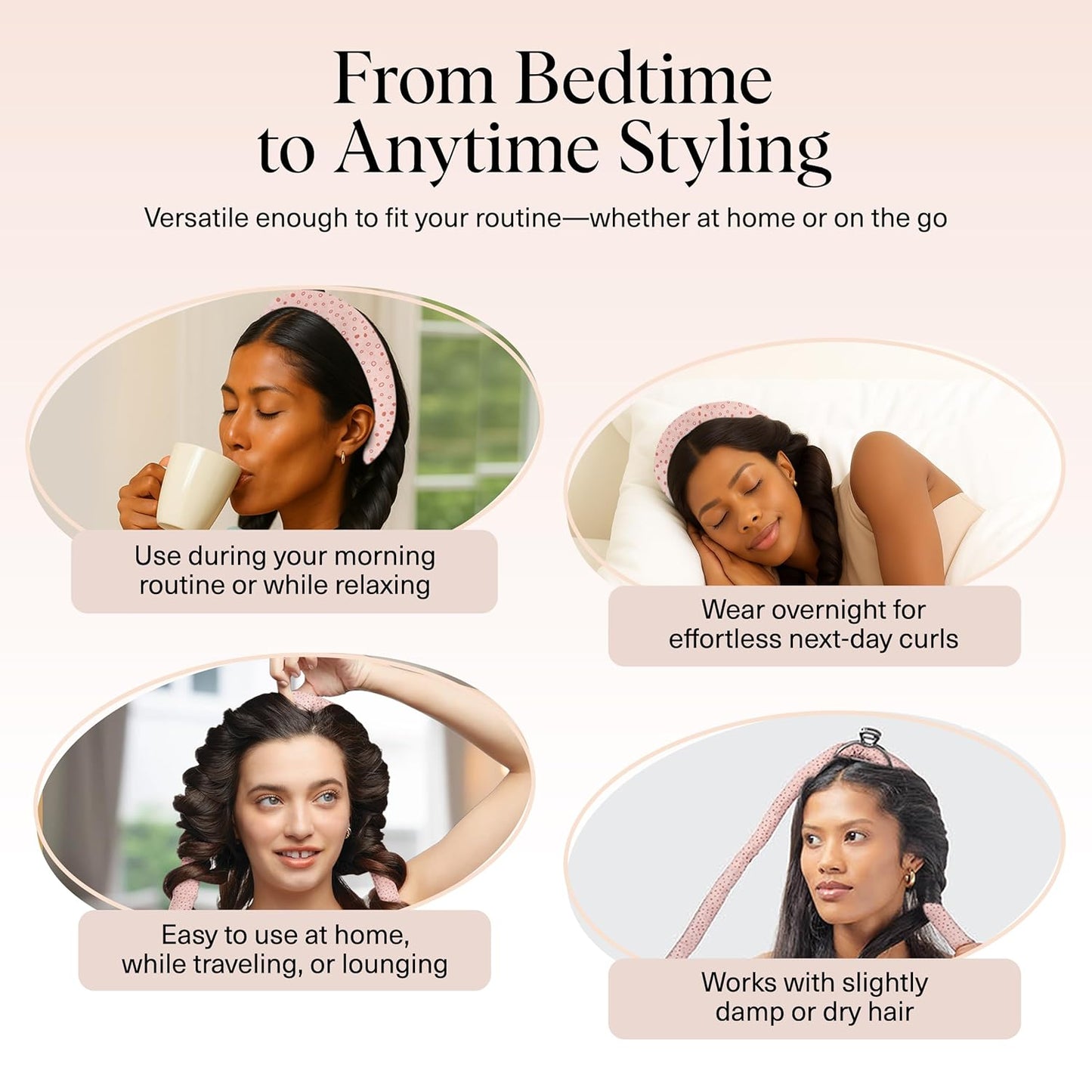 Kitsch Satin Heatless Curling Set – Heatless Hair Curler for Women, Hair Curler to Sleep In - with 2 Satin Scrunchies for Overnight Curls – No Heat Damage Styling with Heatless Curler - Micro Dot