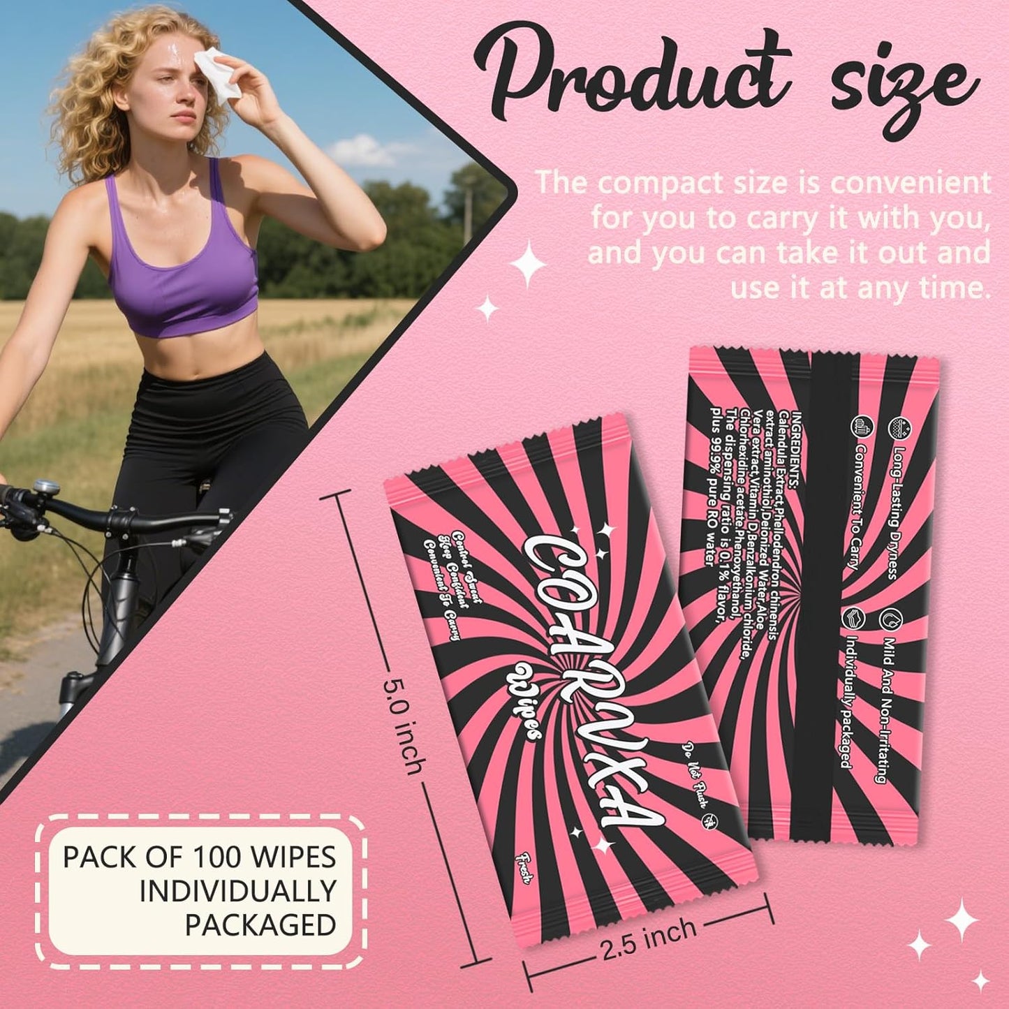 Pink Fresh Body Wipes 100 pieces of deodorant Wipes And Travel Deodorant Individually Wrap Hypoallergenic Mini Deodorant And Travel To Clean Skin For Female Male Teenagers