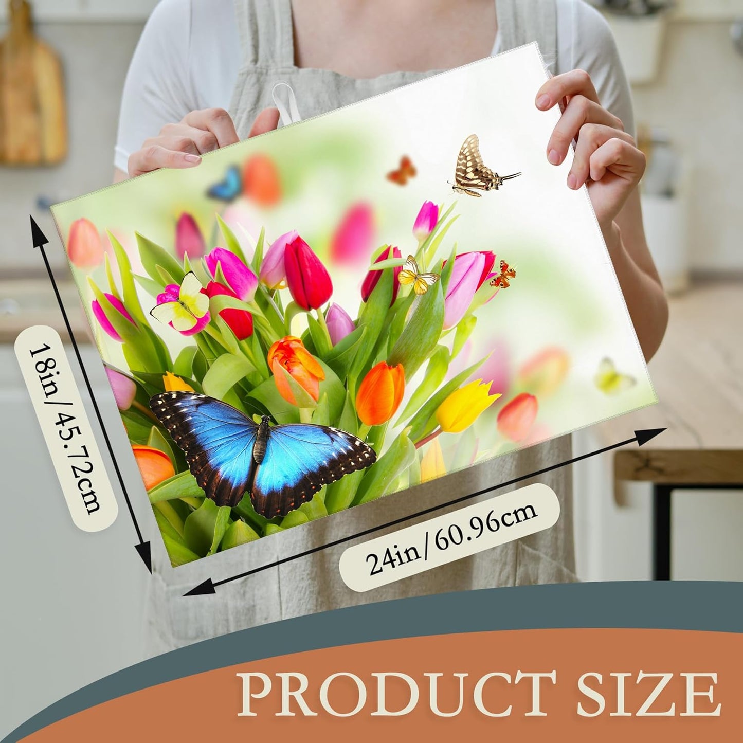 Tulips Flowers Dish Drying Mat for Kitchen Counter Decor,Beautiful Butterfly Dish Drying Rack Pad Absorbent Reversible Microfiber for Coffee Tableware Sink Countertop 18x24 Inch