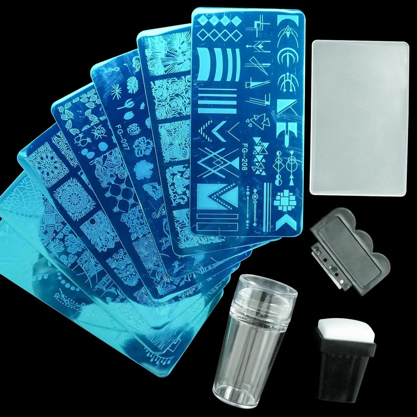 AddFavor Nail Stamper Kit 7pcs Nail Stamping Plates Flower Geometric Mandala Animal Image Nail Stencils with 2 Stamp and 2 Scraper for Home Salon Manicure Design Supplies Tools