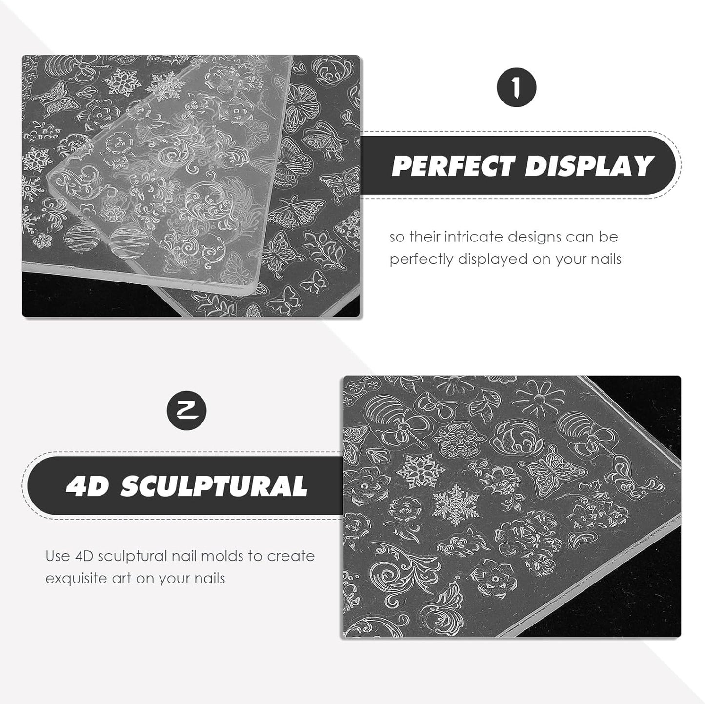 2pcs Nail Art Nail Stamping Plate, Manicure Silicone Template, Butterfly and Flower Series Art Stencils DIY Stamp Plates 3D Printing Mold