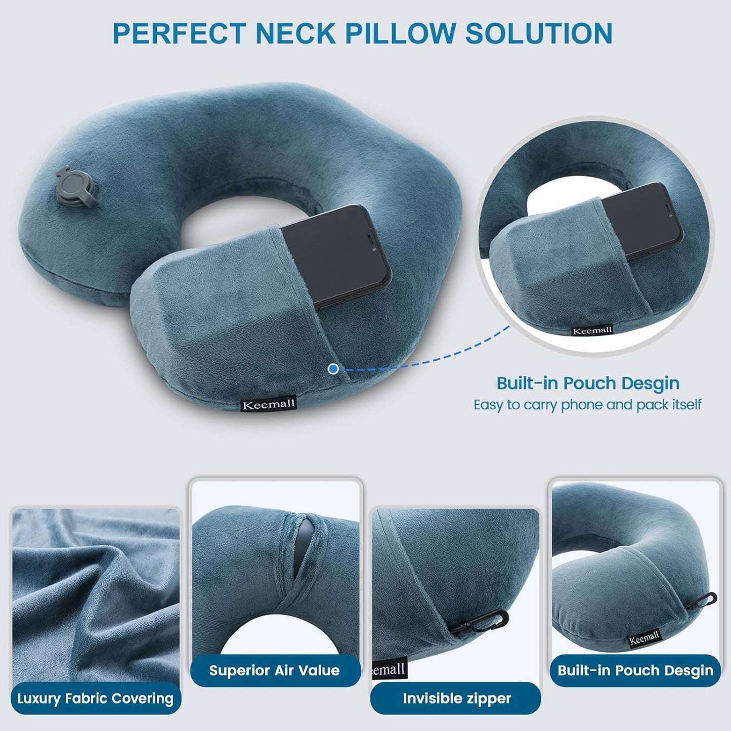 2Pack Inflatable Travel Neck Pillow for Airplane Train Car Washable Pillowcase U Shaped Office Napping Pillow