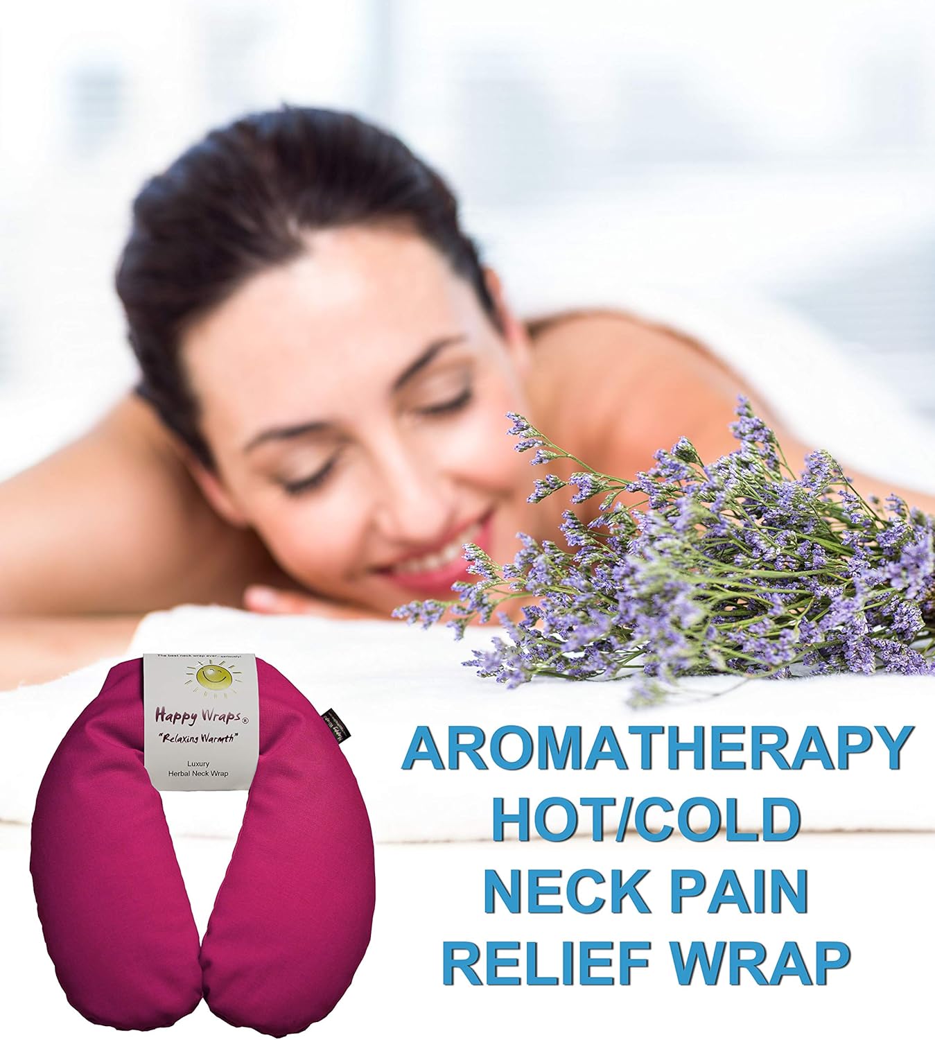 Microwavable Herbal Neck Wrap - Hot Cold Aromatherapy Neck Warming Pillow - Heating Pad for Migraines, Stress, Gifts for Women, Birthdays, Christmas and Free Sleep Mask - Pink Cotton