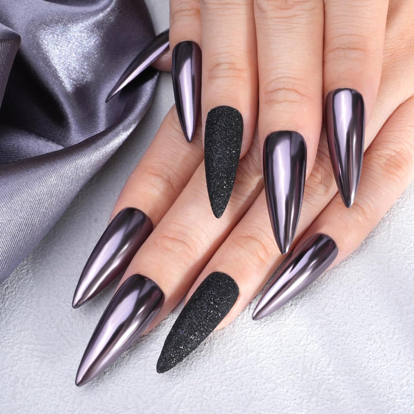 Pretty Diva Chrome Nail Powder - Silvery Black Mirror Effect Chrome Nail Powder, Premium Metallic Mirror Chrome Powder Pigment for Nail Art Decoration