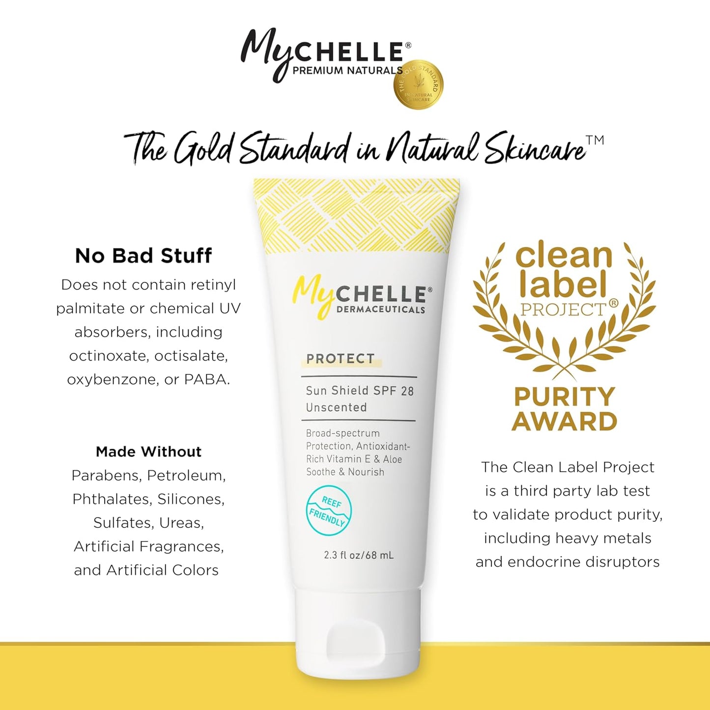 MyCHELLE Dermaceuticals Sun Shield SPF 28 Unscented (2.3 Fl Oz) - Soothing Reef Safe Sunscreen with Vitamin E and Aloe - TSA Approved. Liquid Zinc Sunscreen for Face and Body