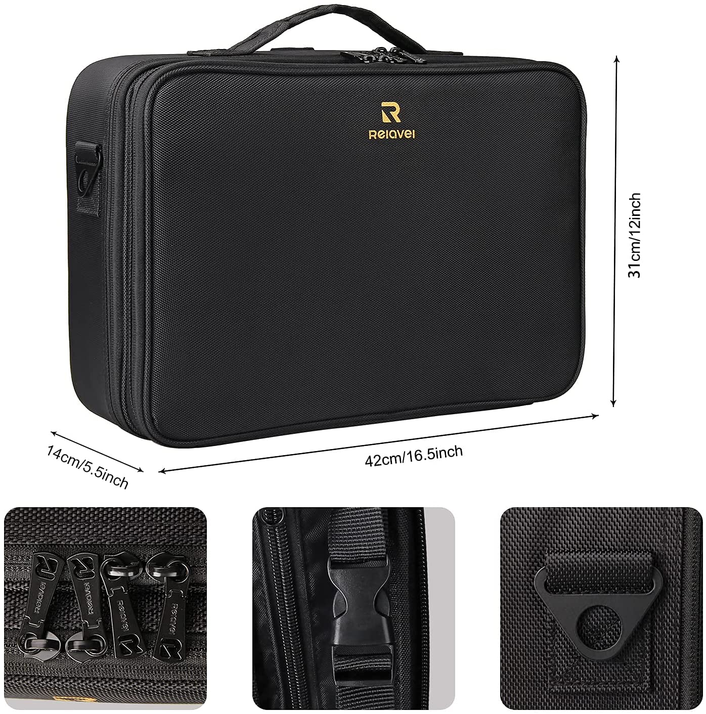 MONSTINA 16.5'' Large Capacity Makeup Case 3 Layers Cosmetic Organizer Brush Bag Barber Train Case Makeup Artist Box for Hair Curler Hair Straightener Brush Set and Cosmetics