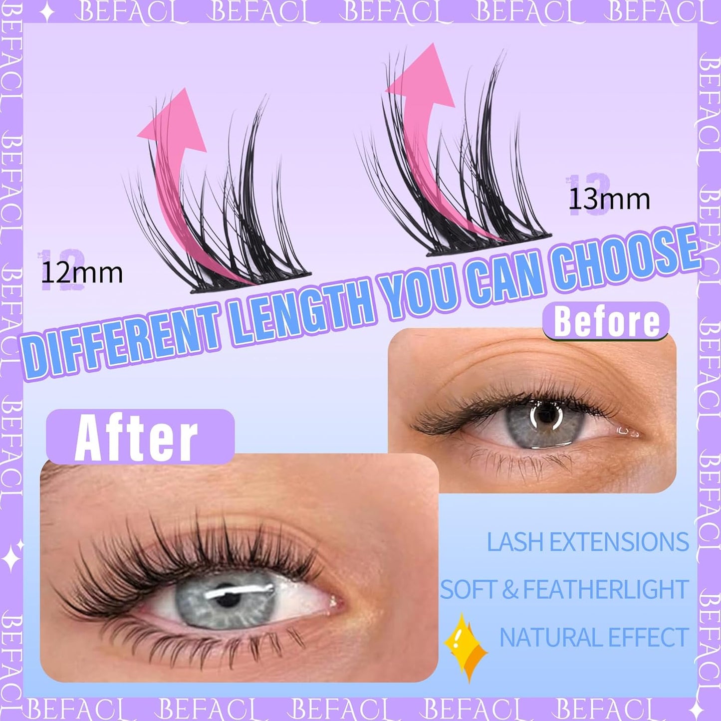 Natural Lash Clusters Wispy Cluster Eyelash Extensions Waterproof Individual Lashes 12&13mm Short Eyelash Clusters Manga Lashes Clusters Kit(132Pcs,C Curl)
