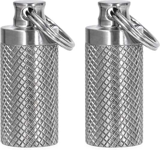Keychain Pill Holder (2 Pack), Titanium Minsize Waterproof Pill Container/Case for Purse or Pocket, Portable Small Pill Box Organizer Pill Fob Medicine for Outdoor Travel Camping