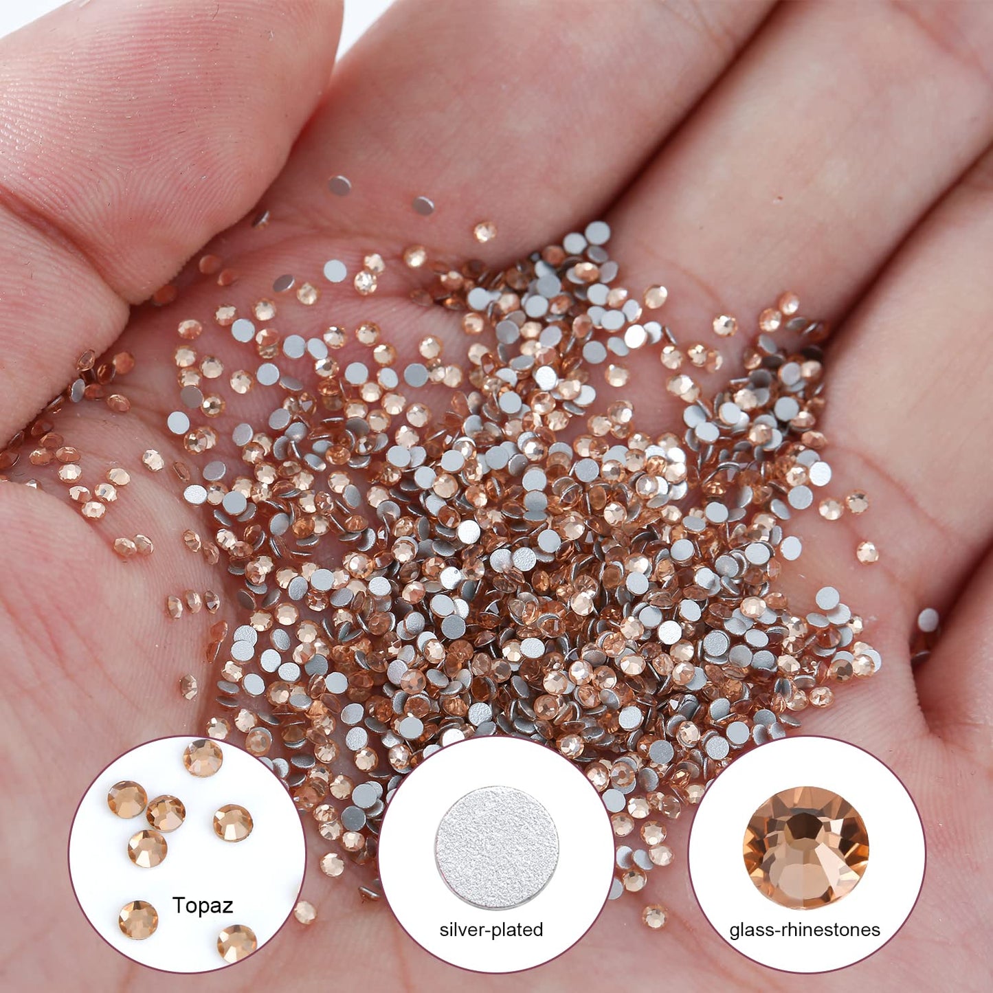 3000Pcs Champagne Crystal Rhinestones,Glass Flatback Rhinestones Mini Gemstones for Nail Face Makeup Art Crafts Clothes Decoration -(SS6,2.0mm,Champagne)