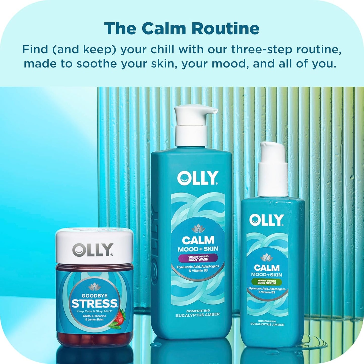 OLLY Calm Body Lotion-Serum with Hyaluronic Acid, Adaptogens & Vitamin B3– Nourishing Cleanser for Skin Barrier Repair, Deep Hydration, Eucalyptus Amber Scent, 8oz