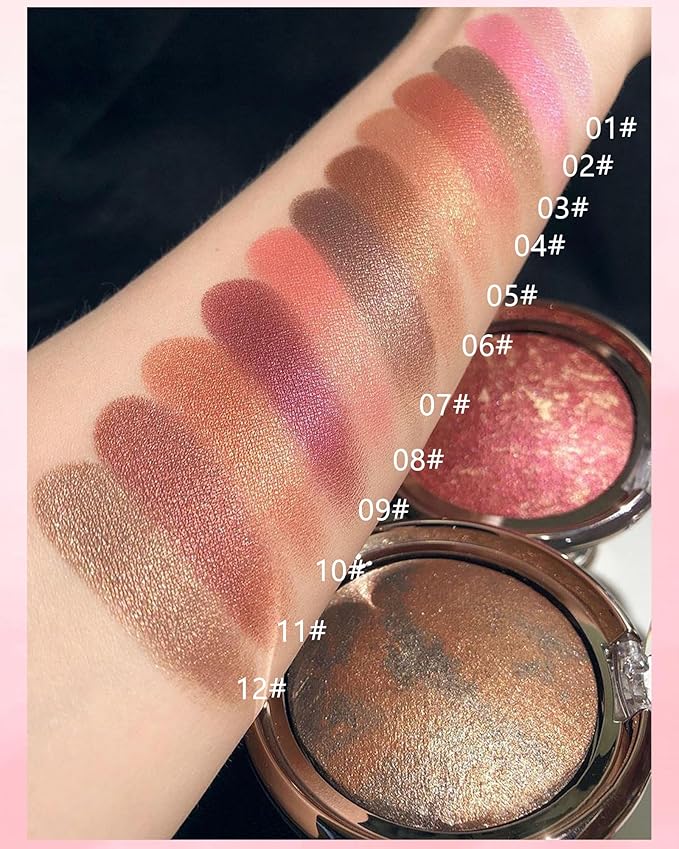 Baked Powder Blush, Glow Marbleized Blush Powder Palette,Lightweight Shimmery face Blush for Cheek,Eyeshadow Highlight,Women's Day Makeup Gift for Women rubores de maquillaje(0.49Ounce)-05
