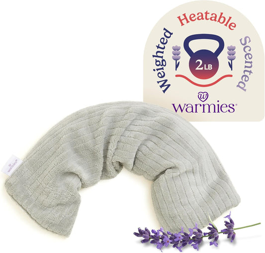 warmies Hot-Pak, Microwavable Neck Wrap - Heating & Cooling Plush Pad for Calming Relaxation - Weighted & Heated Neck Warmer with Scented Lavender - Microwave Heat Pad for Aches & Pain - Gray
