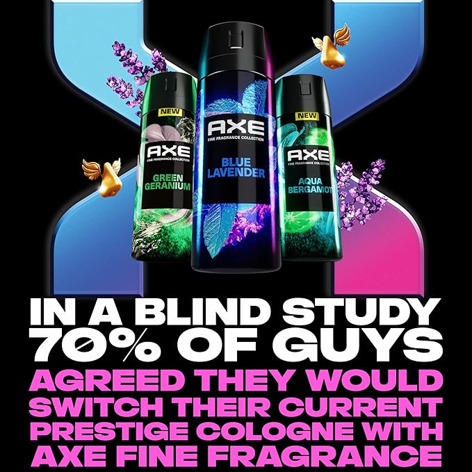 AXE Fine Fragrance Collection Premium Deodorant Body Spray for Men Blue Lavender 3 Count with 72H Odor Protection and Freshness Infused with Lavender, Mint, and Amber Essential Oils 4 oz