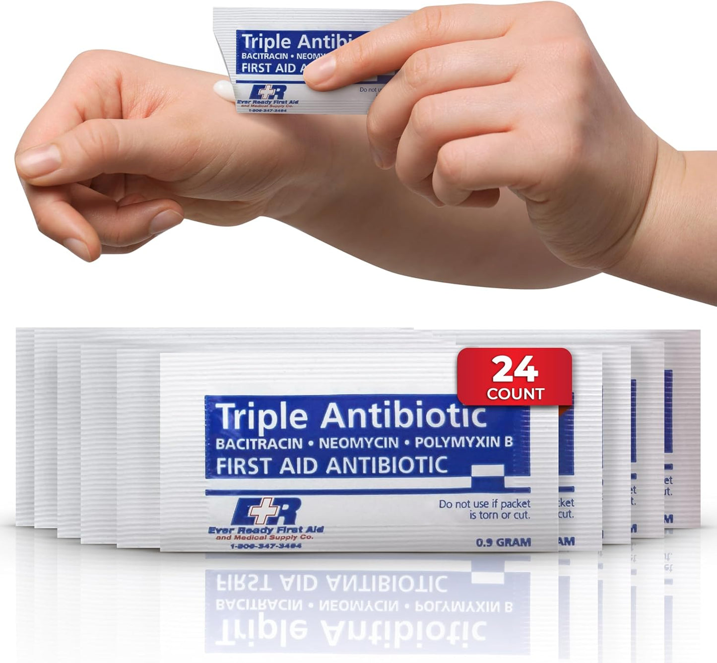 Triple Antibiotic Ointment .9gr Packets – First Aid Antibiotic Cream for Minor Wound Care – Bacitracin, Neomycin, Polymyxin B – 24 Count