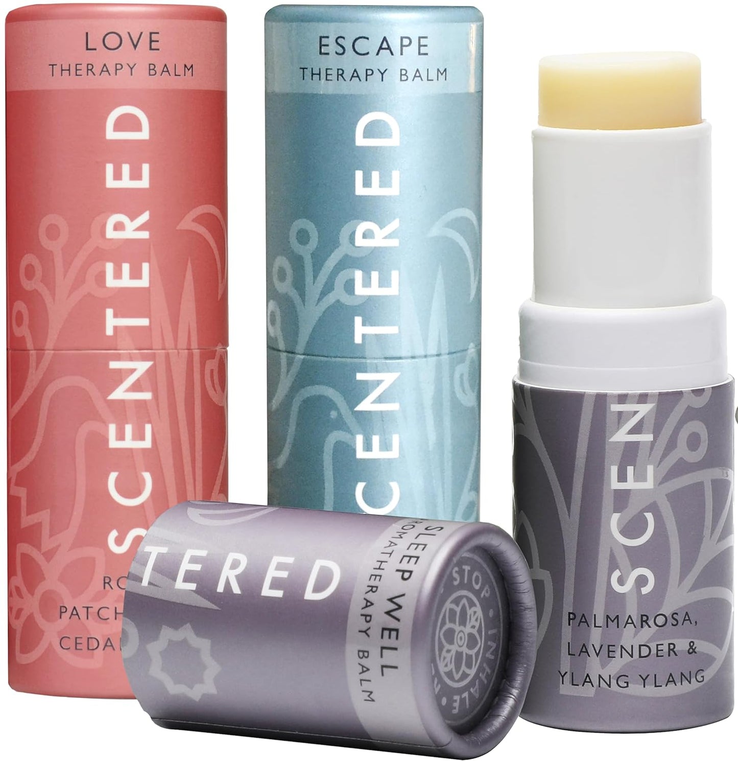 Scentered Aromatherapy Balm Gift Set - Be Kind to Yourself - Pack of 3 Balms: Sleep Well, Escape, Love - Lavender, Cedarwood, Ylang Ylang Essential Oils - Relaxing Gifts for Women