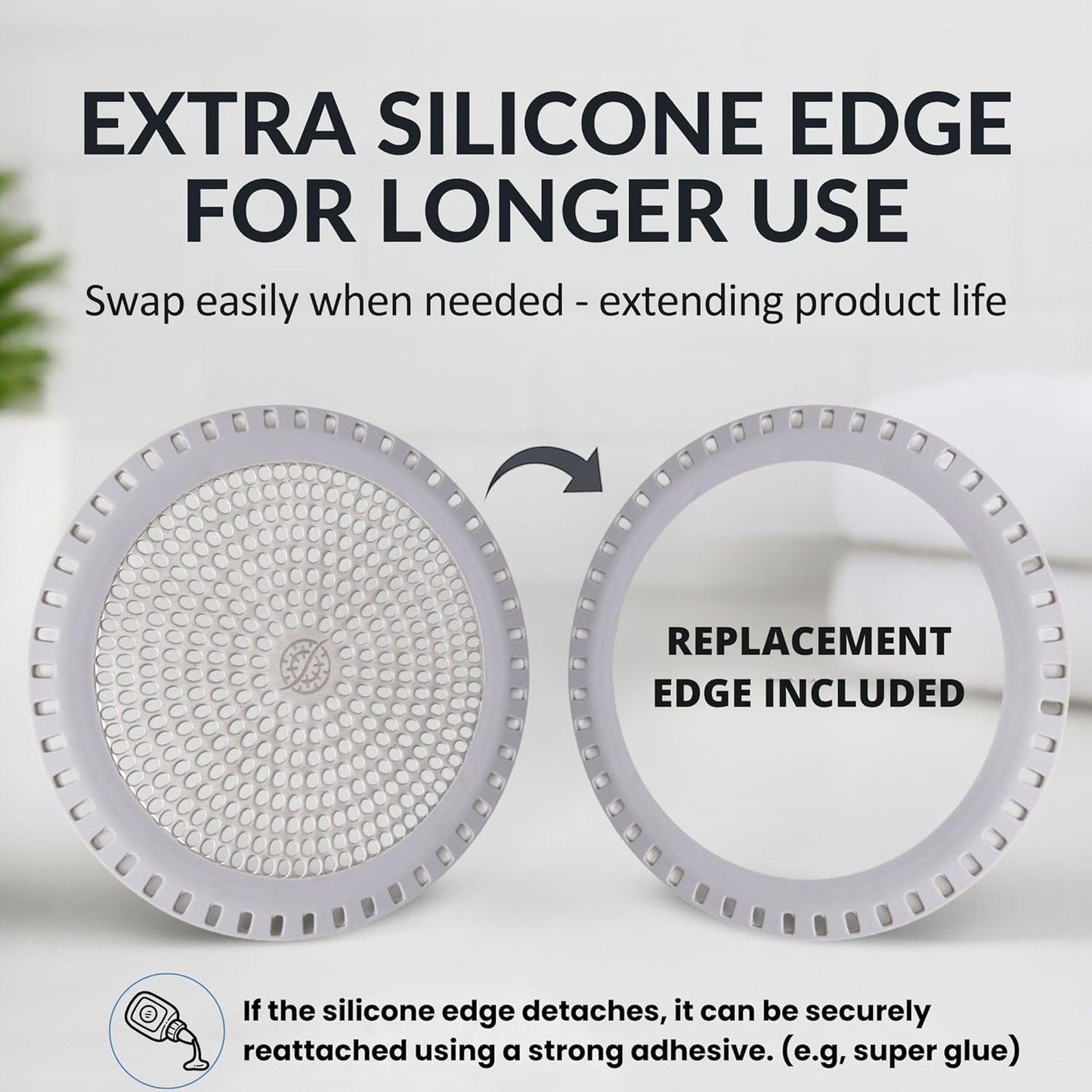 Shower Drain Hair Catcher – Ultra ShowerRing 5" Drain Cover for Flat & Domed Floors | Stainless Steel Hair Trap with Silicone Rim | High-Flow Strainer Prevents Clogs - Gray