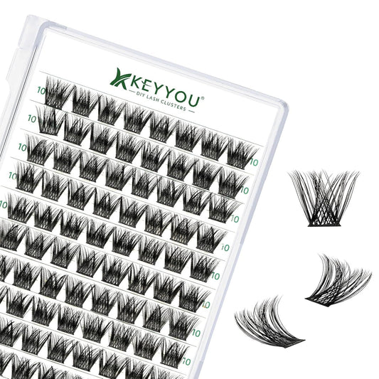 Lash Clusters 96pcs Individual Lashes Y01 D Curl 10mm Eyelash Clusters KEYYOU Volume Wispy Lash Extension Soft&Comfortable Easy DIY at Home(Y01 D-10mm)