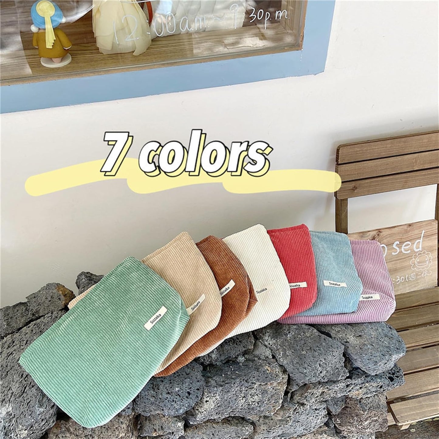 Cosmetic Bags for Women - Corduroy Cosmetic Bag Aesthetic Women Handbags Purses Smile Dots Makeup Organizer Storage Makeup Bag Girls Case Bags (Pure Black)