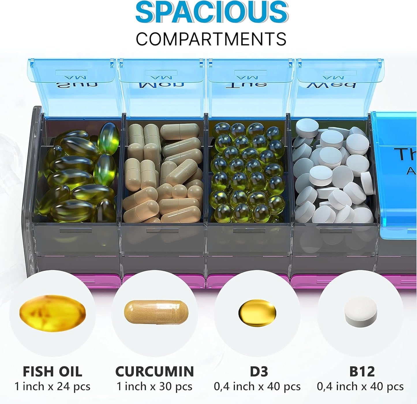 Extra Large Pill Organizer- XXL Pill Box 7 Day - Weekly Pill Organizer with AM PM Large Compartments Big Pill Case for Supplements Jumbo Pill Holder for Vitamins Huge Medicine Organizer 2 Times a Day