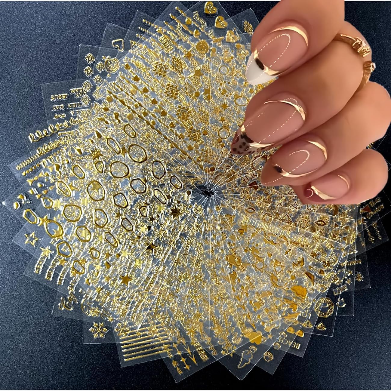 30 Sheets Gold Nail Art Stickers 3D Self-Adhesive Nail Decals Gold Line Star Moon Nail Stickers for Acrylic Nails Gold Stamp English Letter Nail Stickers Gold Leaf Diamond Nail Supplies for Women