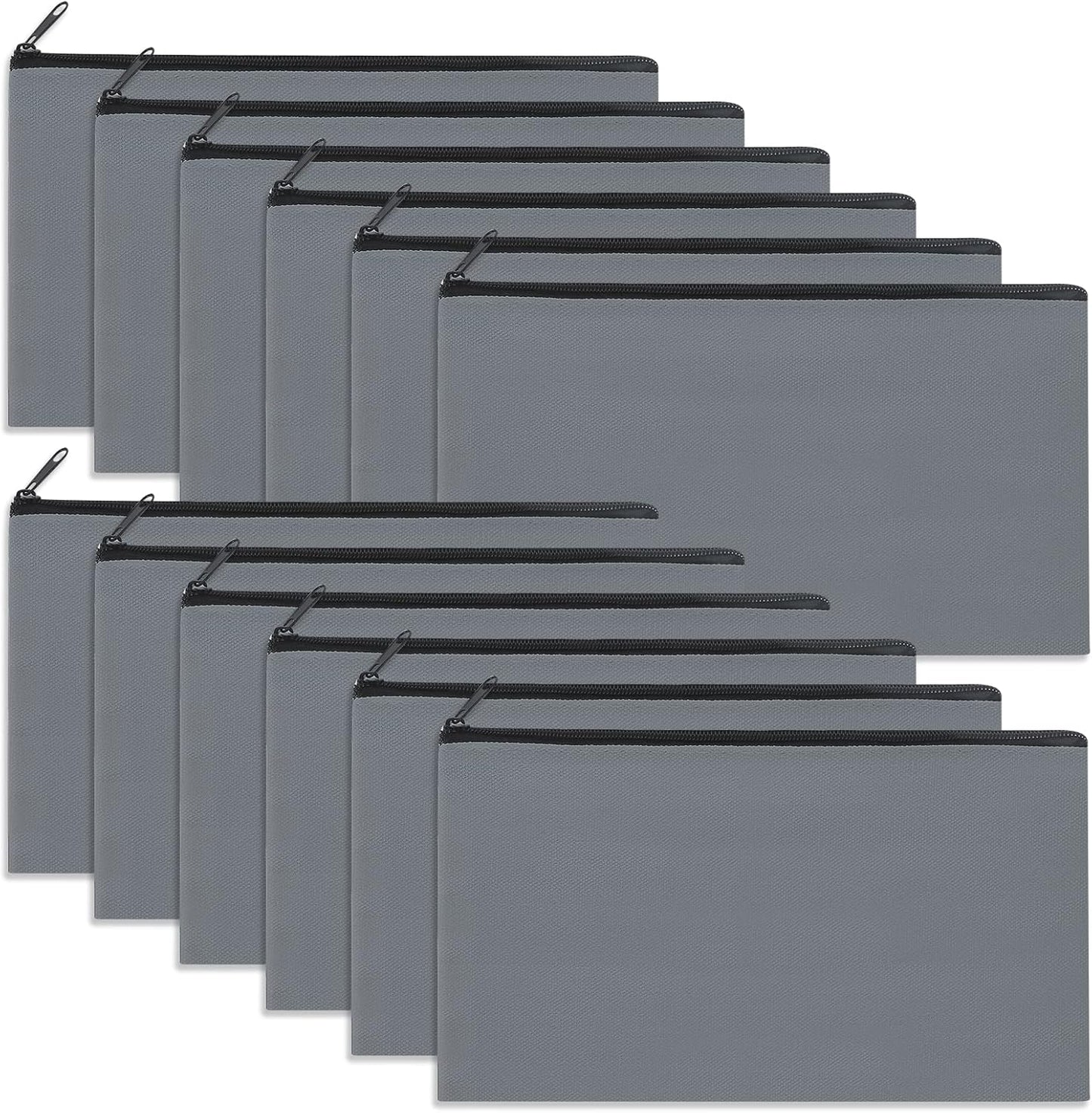 12 Pieces Cotton Canvas Makeup Bag, Multipurpose Cosmetic Bag with Zipper Travel Toiletry Pouch, Blank DIY Craft Bag (Grey, S)