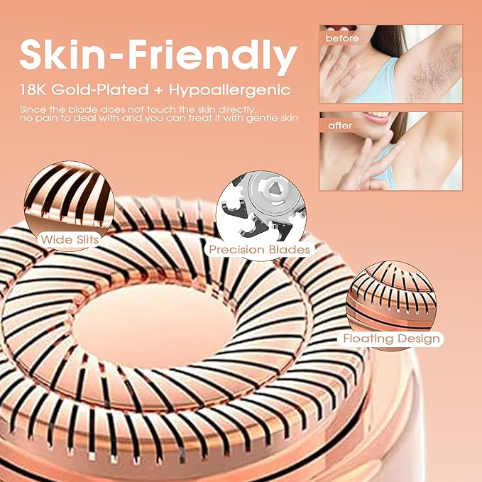 Replacement Heads for Flawless Hair Remover Gen 2, 18k Gold Facial Hair Remover Replacement Head with Compartment Storage Box, Women Painless Replacement Blades fit Finishing Touch Flawless