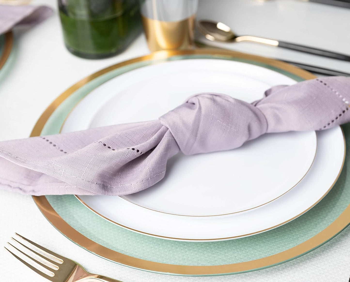 PLASTICPRO [30 Pack 6.3''] White Plastic Party Plates With Gold Rim Edge Collection Premium heavyweight Elegant Disposable Tableware Dishes