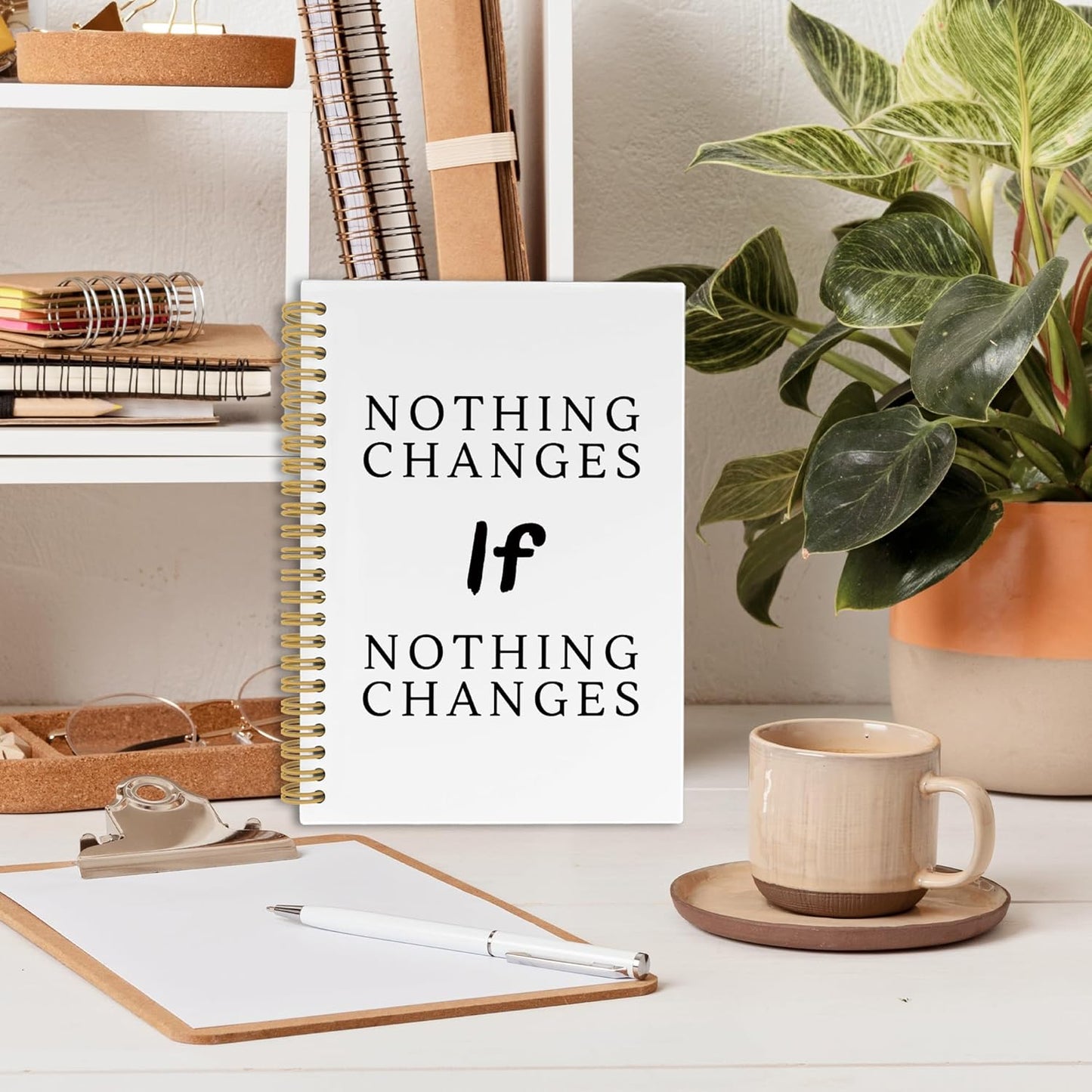 Motivational Notebook, Positive Affirmations Stress Relief Gifts, Office Growth Mindset Motivational Notebooks, Nothing Changes If Nothing Changes Hardcover Spiral Notebook 5.5x8.3 Inch