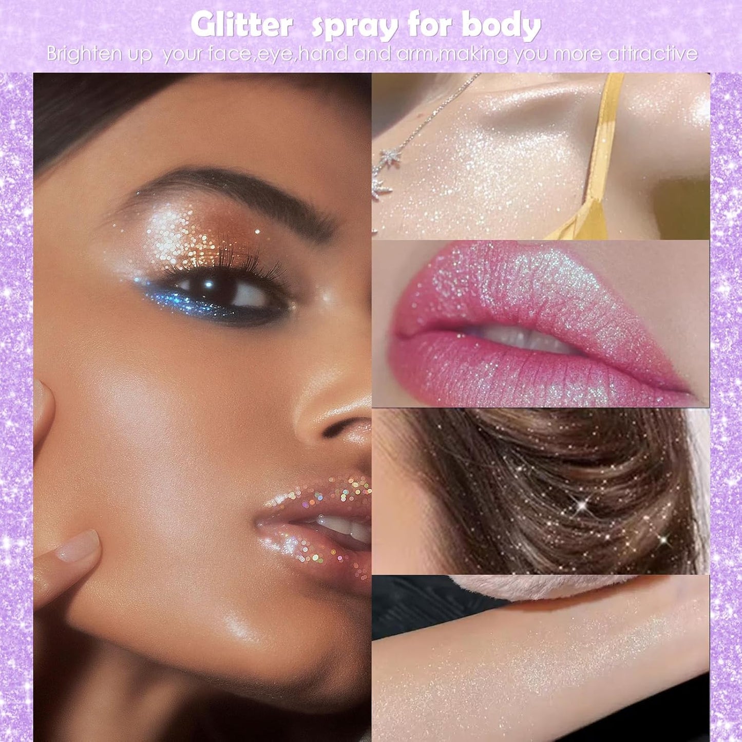 Yosca Body Glitter Spray, 30ML Loose Body Shimmer Powder Hair Spray Fine Glitter Sparkle Highlighter Makeup Mardi Gras Festival Concert Party Rave Accessories for Rave Clothes Hair Face Nail Art