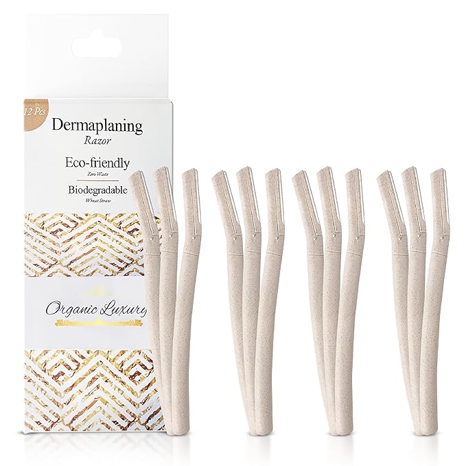Dermaplane Face Razor Tool - Biodegradable- Swedish Stainless Steel-For exfoliation and Hair removal- Men and Woman -12 pc. Organic Luxury