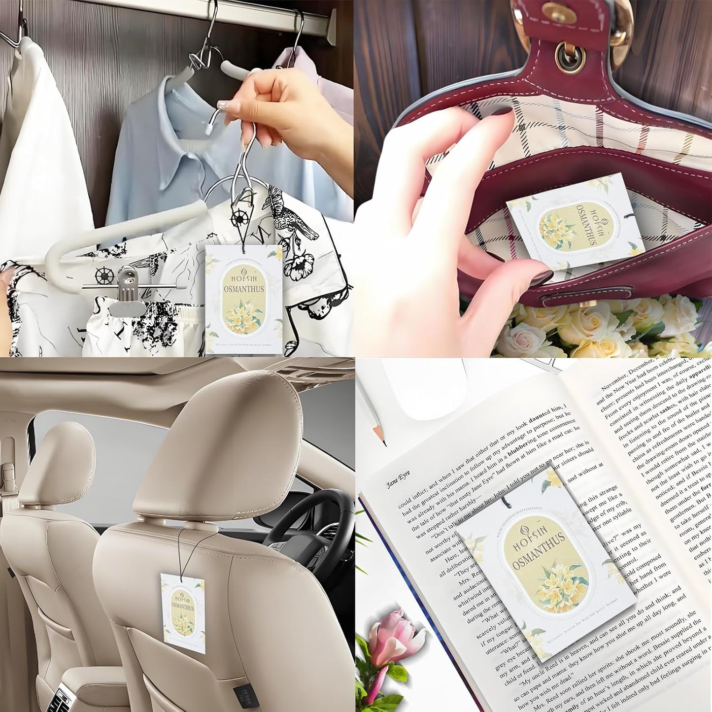 12 Packs Fragrance Bags with Hanging Strings, Air Freshener Deodorizer for Closet and Drawer,6 Scents Option- Lavender,Magnolia,Jasmine,Rose,Osmanthus,Gardenia (Osmanthus)