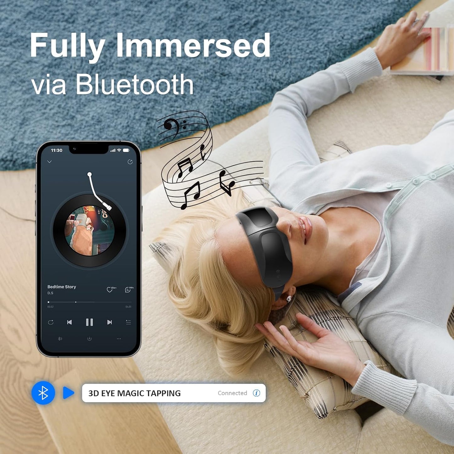 Fullicon Eye Massager with Heat & Vibration, Ultra Light Migraine Relief Products, Foldable Mask with Bluetooth Music, Face Massager with Type-C Charging, 5 Modes FSA Eligible Items Only List (Black)