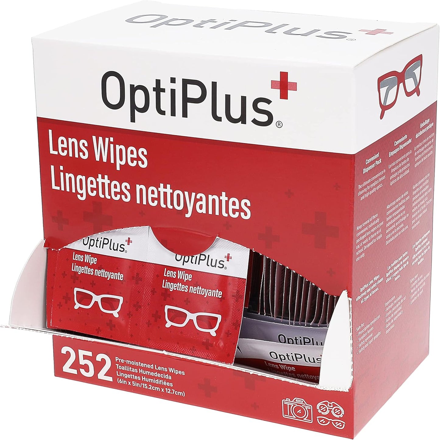 OptiPlus Eyeglass Lens Wipes l Pre-Moistened l Cleaning Wipes for Glasses, Computer & Laptops Screens, Smart Phones, Optical Lens, Goggles, and Watch Screen l Quick-Dry & Scratch-Free | 252 Count