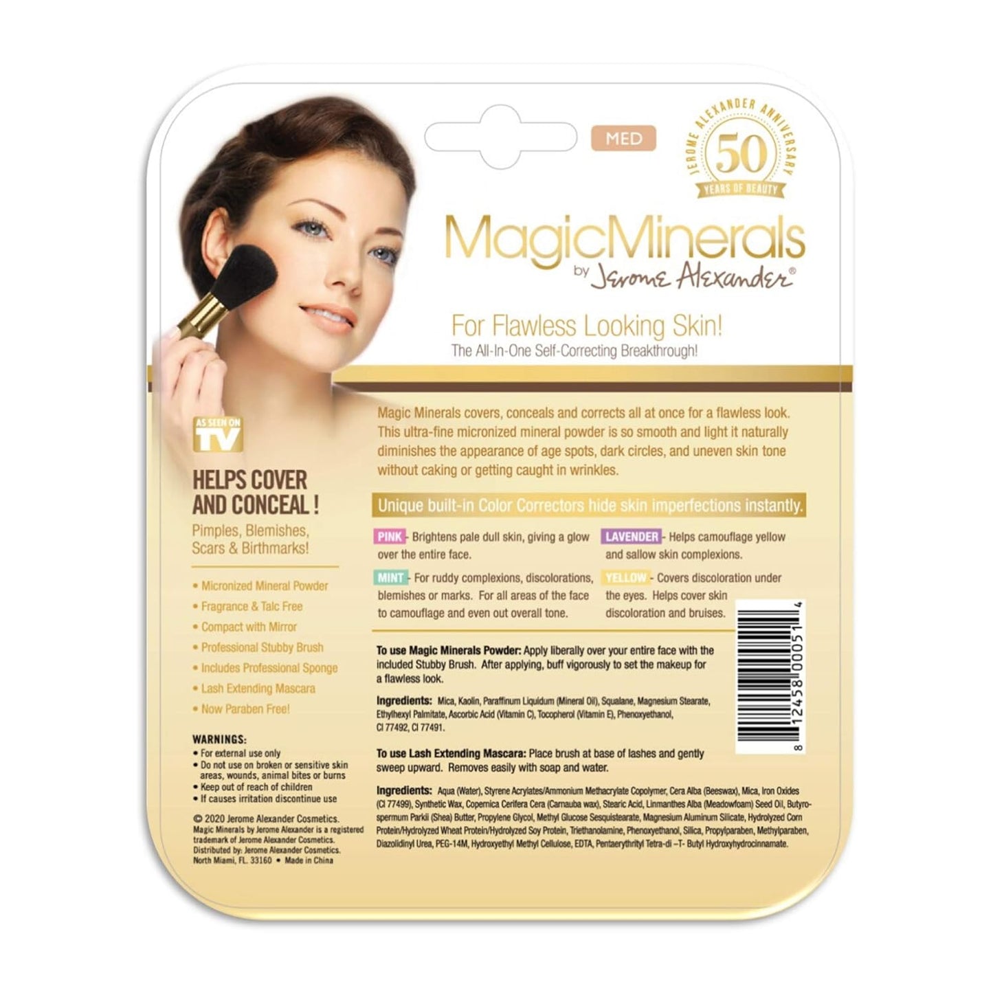 Jerome Alexander MagicMinerals Pressed Mineral Powder Set with Mirror Compact, Extending Lash Mascara, Professional Stubby Brush & Blending Sponge (Medium)